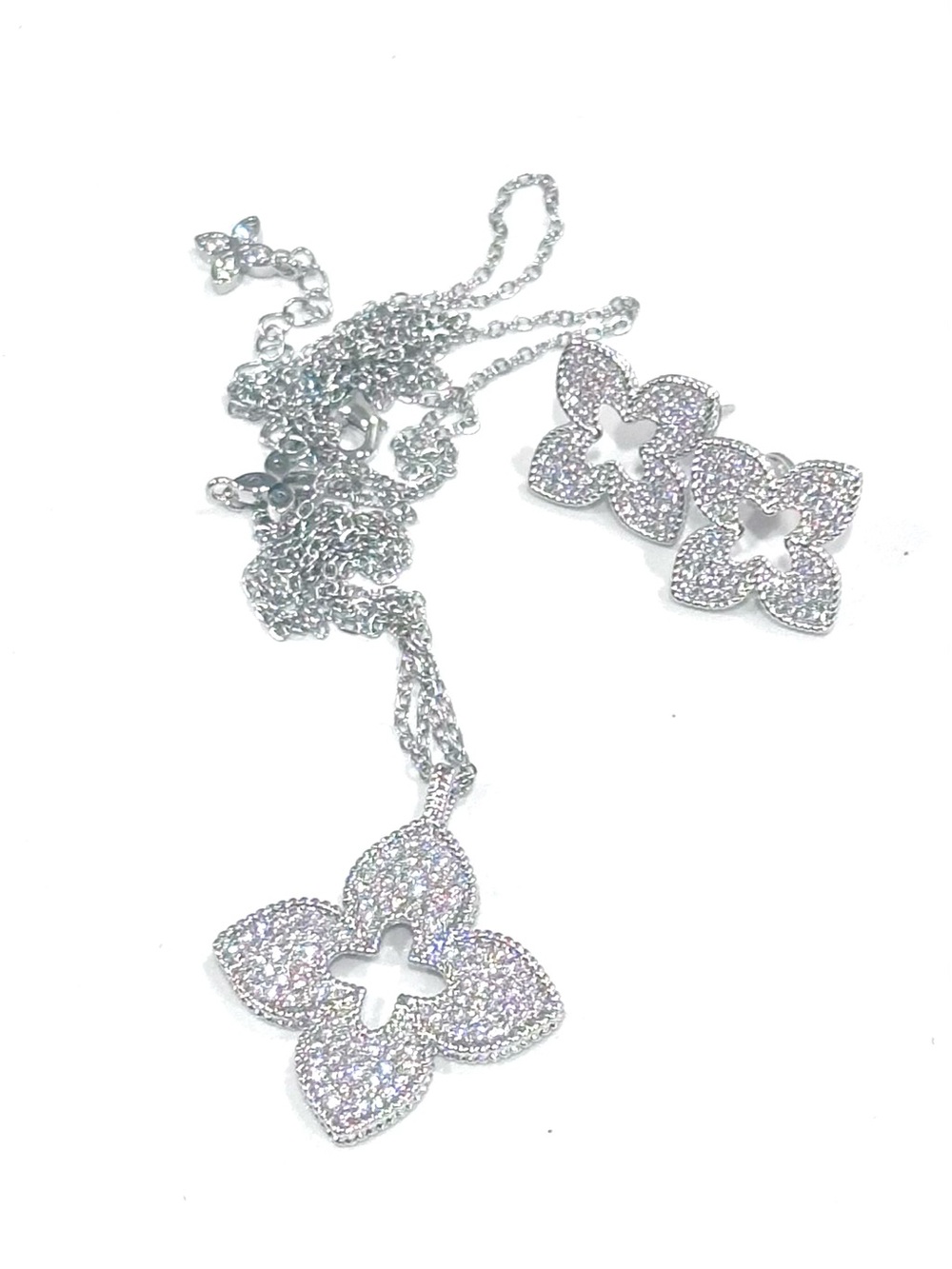 Sparkling Floral CZ Pave Pendant Necklace  - Venetian Princess style